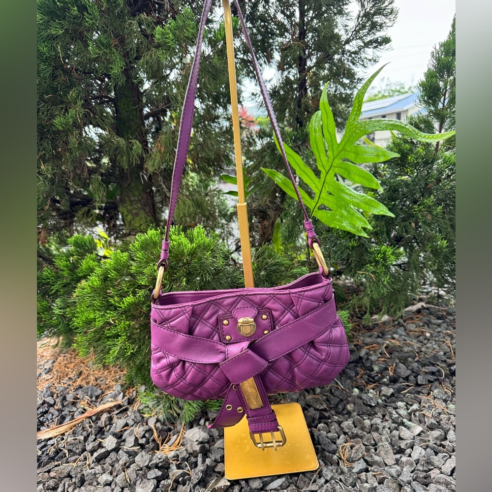 Marc Jacobs Made in Italy Quilted Leather Shoulder Bag Purple with Belt Detail